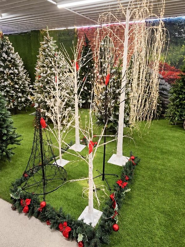 White light-up trees in store